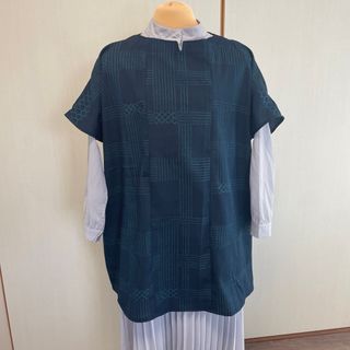 夏着物　リメイク　カットソー　トップス　紺色　ハンドメイド(カットソー(半袖/袖なし))