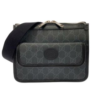 グッチ(Gucci)のGUCCI(グッチ) ショルダーバッグ GGプラス・GGスプリーム/インターロッキングG 674164 黒×グレー ストラップ着脱可 PVC(塩化ビニール)×レザー(ショルダーバッグ)