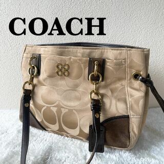 コーチ(COACH)の美品✨COACHコーチセミショルダーバッグトートバッグブラウン茶シグネチャー総柄(ショルダーバッグ)