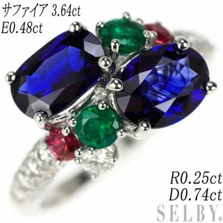 K18WG サファイア エメラルド ルビー ダイヤモンド リング S3.64ct E0.48ct R0.25ct D0.74ct (リング(指輪))