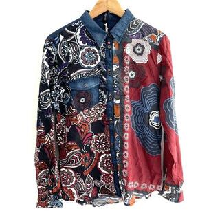 デシグアル(DESIGUAL)のDesigual(デシグアル) 長袖シャツブラウス サイズXXL XL レディース美品  - ネイビー×ダークネイビー×マルチ 花柄(シャツ/ブラウス(長袖/七分))