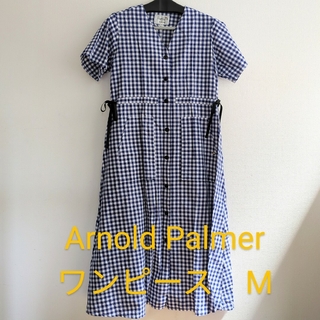 Arnold Palmer - アーノルドパーマー・半袖 ワンピース チェック・サイズM・綿麻混 リボン