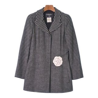 シャネル(CHANEL)のCHANEL シャネル コート（その他） 38(S位) 黒x白(ボーダー) 【古着】【中古】(その他)