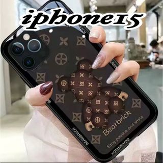 スマホケース iPhone15 ケース くま 韓国 モノグラム 可愛い ブラウン(iPhoneケース)