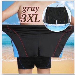 【3XL】グレー メンズ　水着　海水パンツ　大きいサイズ　ハーフパンツ　水陸両用(水着)