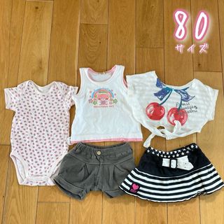 ユニクロ(UNIQLO)の女の子　夏服　80 5点セット(ロンパース)