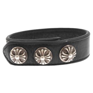 クロムハーツ(Chrome Hearts)のCHROME HEARTS クロムハーツ 3BTN/2SNP クロスボール3ボタン2スナップ レザーブレスレット ブラック/シルバー(ブレスレット)