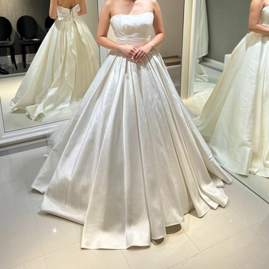 上品！ウェディングドレス ベアトップ Aライン 編み上げ 結婚式/披露宴