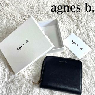 agnes b. - 美品 アニエスベー 金ロゴ コンパクトウォレット 折り財布 レザー 黒 ブラック