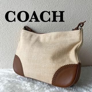 コーチ(COACH)の美品✨COACH コーチセミショルダーバッグトートバッグアイボリーキャメル(ショルダーバッグ)