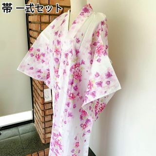 3316 未使用保管品　浴衣 帯 セット　女性用　レディース 花柄 白