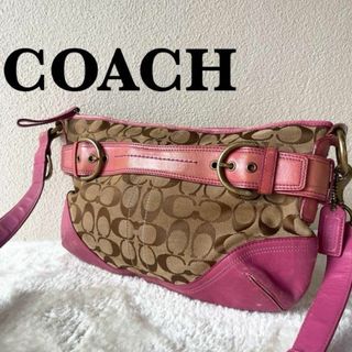 コーチ(COACH)の美品✨COACH コーチショルダーバッグハンドバッグブラウン茶シグネチャー総柄(ショルダーバッグ)