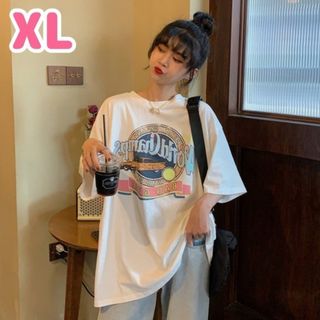 ★フォロー割あり★ プリント Tシャツ XL ホワイト 半袖 カジュアル 可愛い(Tシャツ(半袖/袖なし))