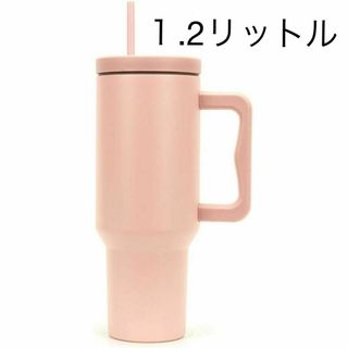 タンブラー ハンドル ストロー蓋付き ステンレススチール 真空 ピンク 1.2l(タンブラー)