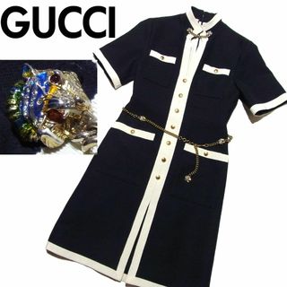 Gucci - 19SS グッチ タイガー チェーンベルト付き ウール シルク ワンピース 36