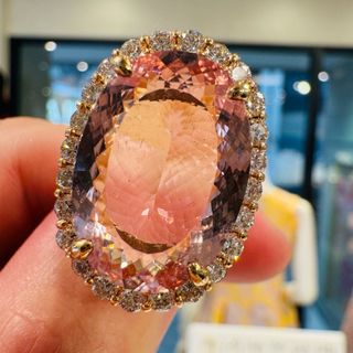 新作☆K18PGモルガナイトリング ML:12.11ct D:1.63ct(リング(指輪))