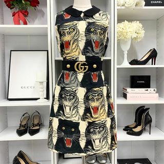 グッチ(Gucci)の9504 グッチ GG ワンピース タイガープリントデイドレス ノースリーブ(ミニワンピース)