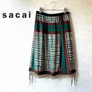 sacai - 美品✨sacai サカイ✨チェーン編み込み総柄スカート タックフレア エスニック