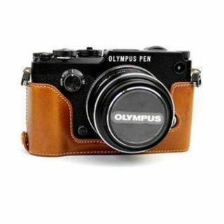 【迅速発送】OLYMPUS PEN-F　ケース　オリンパスペン　取付金具付　茶(コンパクトデジタルカメラ)