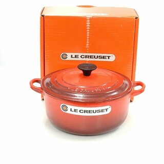 LE CREUSET - ル・クルーゼ(LE CREUSET) ココットロンド トラディション ホーロー鍋 20cm 朱色 【中古】 JA-18962