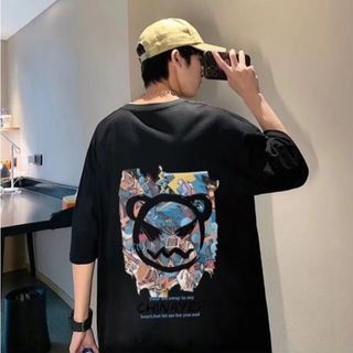 【早い者勝ち】 バックプリント Tシャツ ビッグTシャツ XL ヒップホップ 黒(Tシャツ/カットソー(半袖/袖なし))