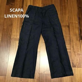 スキャパ(SCAPA)のスキャパ SCAPA ワイドパンツ リネン　100% ネイビー  38(カジュアルパンツ)