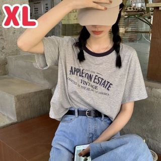 ★まとめ割あり★ ロゴ Tシャツ グレー XL半袖 シンプル カジュアル 可愛い(Tシャツ(半袖/袖なし))