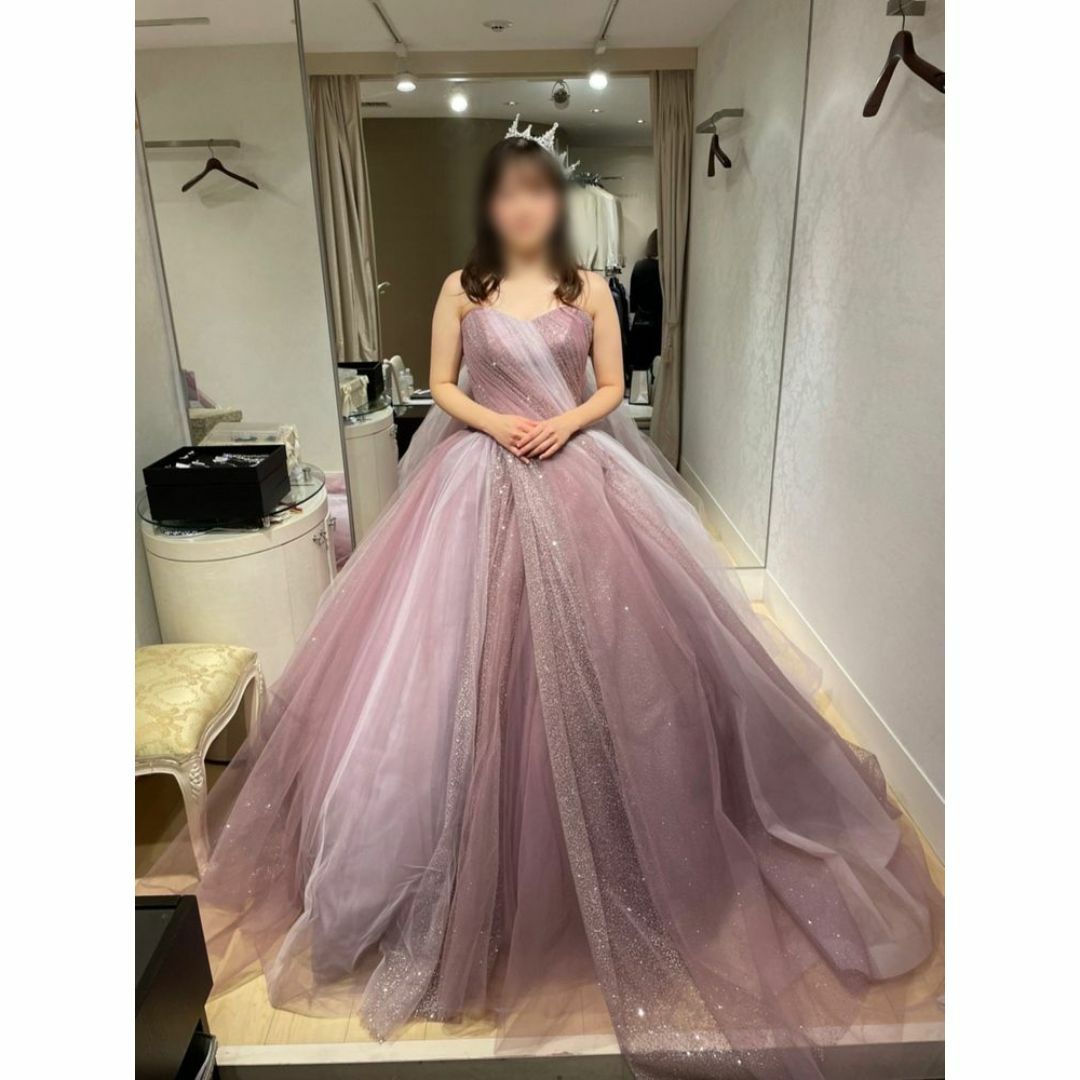 美品！カラードレス ピンク ベアトップ キラキラチュール グラデーション 花嫁
