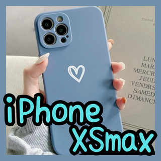 【iPhoneXSmax】iPhoneケース ブルー ハート 手書き 青 紺(iPhoneケース)
