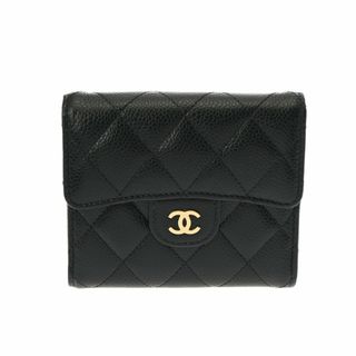 シャネル(CHANEL)の中古 シャネル CHANEL AP0231 ランダム品番 レディース 三つ折り財布 ブラック /ゴールド金具 グレインドカーフスキン(財布)