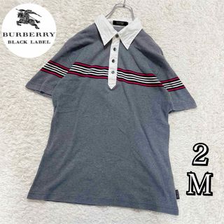 バーバリーブラックレーベル(BURBERRY BLACK LABEL)の美品　バーバリーブラックレーベル　BURBERRY 半袖ポロシャツ　ボーダー　M(ポロシャツ)