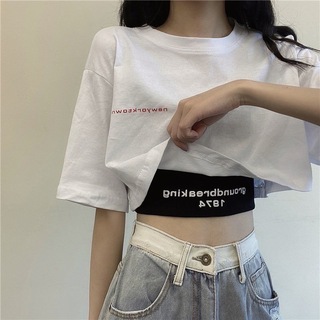 【大人気商品】トップス 可愛い ホワイト レディース ヘソ出し(Tシャツ(半袖/袖なし))