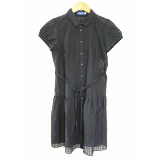 ブルーレーベルクレストブリッジ(BLUE LABEL CRESTBRIDGE)の【夏物 新入荷】●BLUE LABEL CRESTBRIDGE/ブルーレーベルクレストブリッジ●インナー付/マイクロチェックレージーワンピース/半袖/膝丈 ネイビー/紺 レディース 38【中古】夏 onepi 825042(その他)