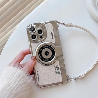 【新品】　iPhone15　ケース　カバー　カメラ　ホワイト　シルバー　個性的