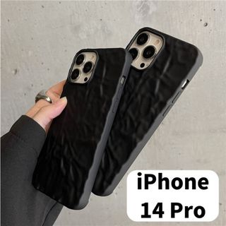 【大人気】iPhone14Pro　ケース　レザー調　ブラック　おしゃれ　保護　黒(iPhoneケース)