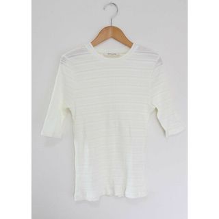 【夏物 新入荷】●Demi-Luxe BEAMS/デミルクスビームス●ボーダーカットソー/プルオーバー/クルーネック/五分袖 ホワイト/白 レディース 【中古】夏 825042