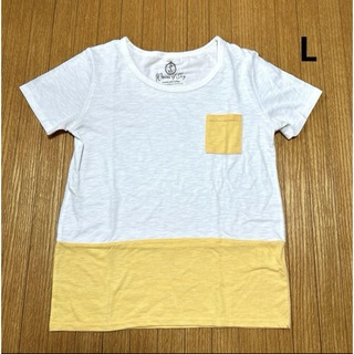 レディース　半袖Tシャツ　L 白×黄色(Tシャツ(半袖/袖なし))