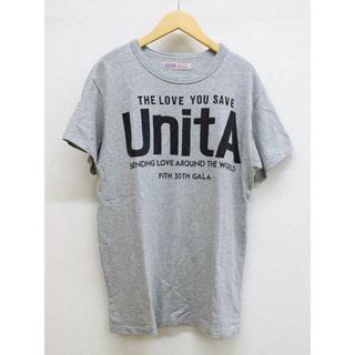 ■UnitA/ウニタ■プリントカットソー/半袖 ネイビー×ホワイト/紺×白 レディース 02【中古】夏 425042(Tシャツ(半袖/袖なし))