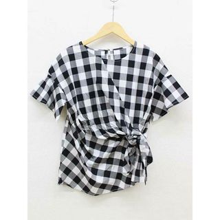 【夏物 新入荷】★ELVENCE DEUX/エルベンスドゥ★ツイストブラウスプルオーバー/ギンガムチェック/おしゃれ/シンプル/可愛い/トップス/ブラウス/半袖 ブラック×ホワイト/黒×白 レディース【中古】夏 325042(シャツ/ブラウス(半袖/袖なし))