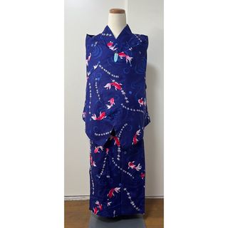 定価30000円/呉服屋購入) 浴衣 ゆかた　珍しい 青×金魚柄　綿　洗濯可(浴衣)