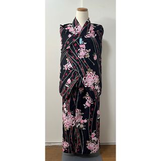 定価30000円呉服屋購入) 浴衣　ゆかた 定番！菊の花柄　綿　洗濯可　黒(浴衣)