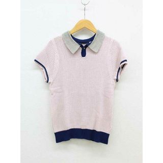 【夏物 新入荷】★NAVY.WO/ネイビーウォ★ポロシャツニット/おしゃれ/かわいい/シンプル/トップス/ニット/半袖 ピンク レディース 1【中古】春夏 325042(ニット/セーター)