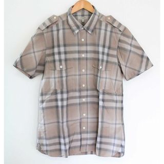 【春夏物 新入荷】●BURBERRY LONDON/バーバリーロンドン●エポーレット付チェックシャツ/半袖 ベージュ メンズ M【中古】春夏 825042(シャツ)