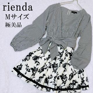 リエンダ(rienda)の【極美品】 リエンダ rienda ワンピース ミニ Mサイズ 長袖 花柄(ミニワンピース)