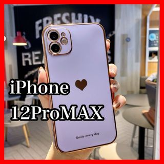 iPhone12ProMAX対応ケース　パープル　ハート　可愛い　韓国　大人気(iPhoneケース)