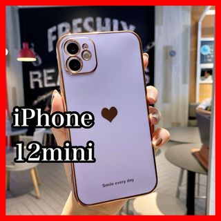 iPhone12miniケース　パープル　ハート　カバー　可愛い　韓国　大人気(iPhoneケース)