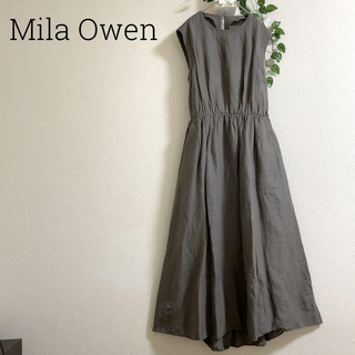 Mila Owen - ミラオーウェン　ノースリーブワンピース　フレア　リネン　グレー　M 麻　マキシ丈