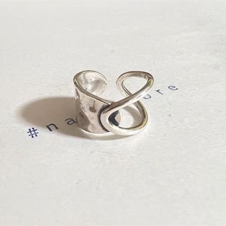 シルバーリング 925 岩肌 凸凹 変形クロス ハーフ ミニマル 韓国 指輪⑤