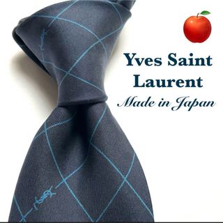 イヴサンローラン(Yves Saint Laurent)の✨美品✨イヴサンローラン　ネクタイ　ネイビー　ブルー　チェック　YSLロゴ　総柄(ネクタイ)