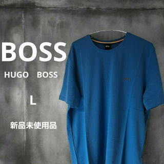 ヒューゴボス(HUGO BOSS)のHUGO BOSS　ヒューゴ・ボス　ロゴワンポイント刺繍Tシャツ　ブルーLサイズ(Tシャツ/カットソー(半袖/袖なし))